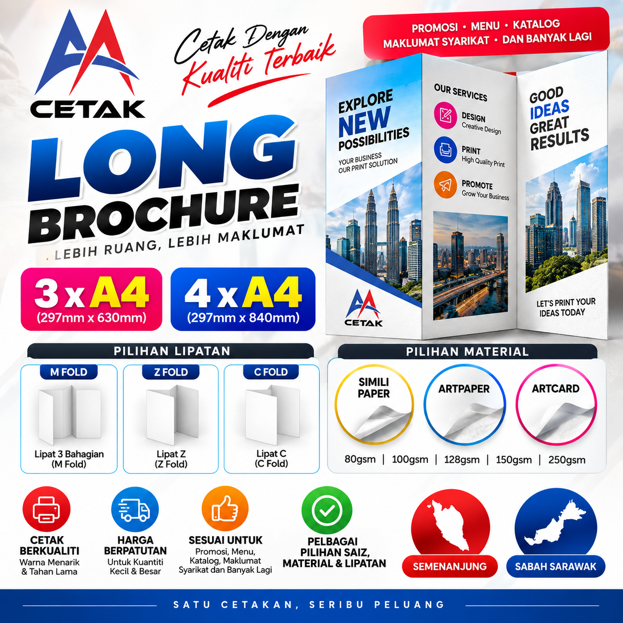 Long Brochure Printing Malaysia - C Fold Z Fold M Fold