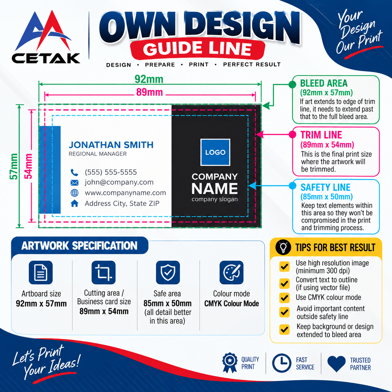 Business Card Artwork Guidelines – Bleed, Cutting Size and Safe Area