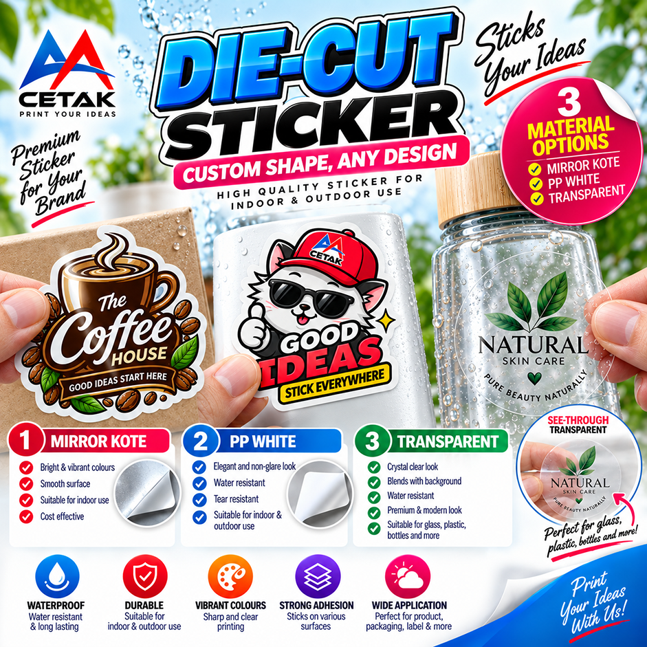 Die-Cut Sticker with Mirror Kote, PP White and Transparent materials