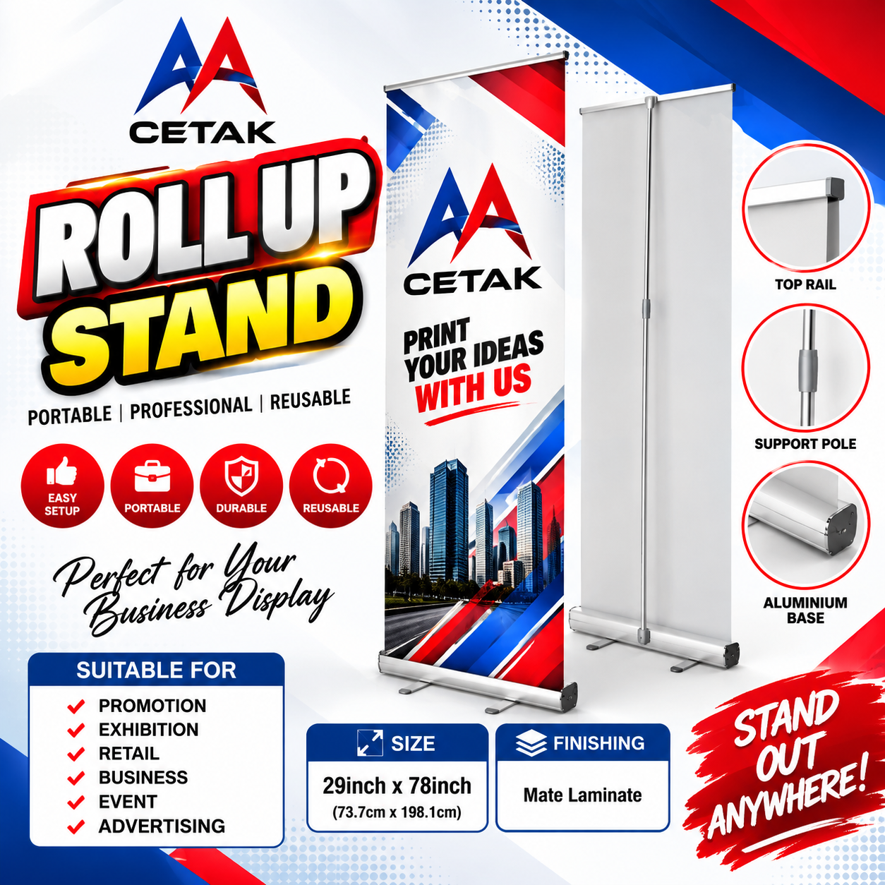 Roll Up Stand Printing Malaysia - 29 x 78 Inch | AA Cetak
