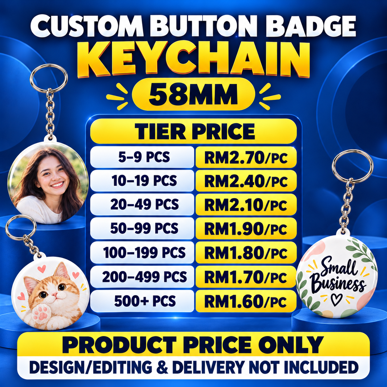 Custom Button Badge Keychain 58mm with full colour personalised printing
