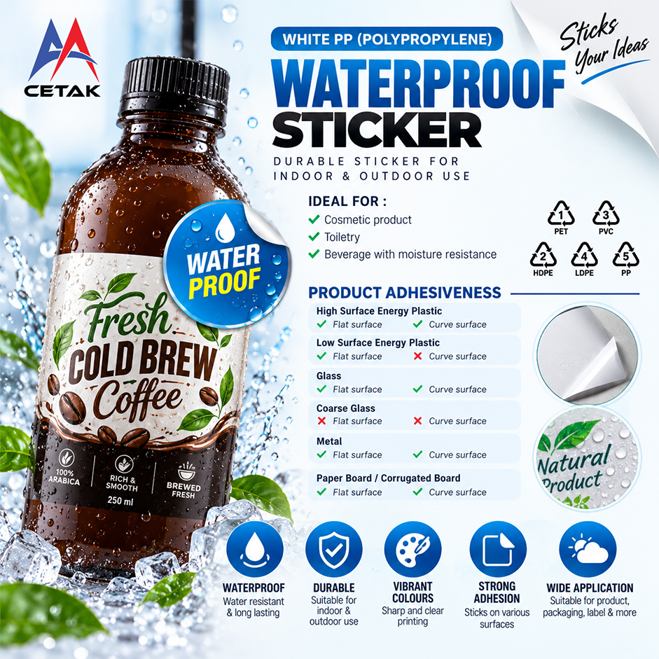 Waterproof Sticker PP White custom product label printing