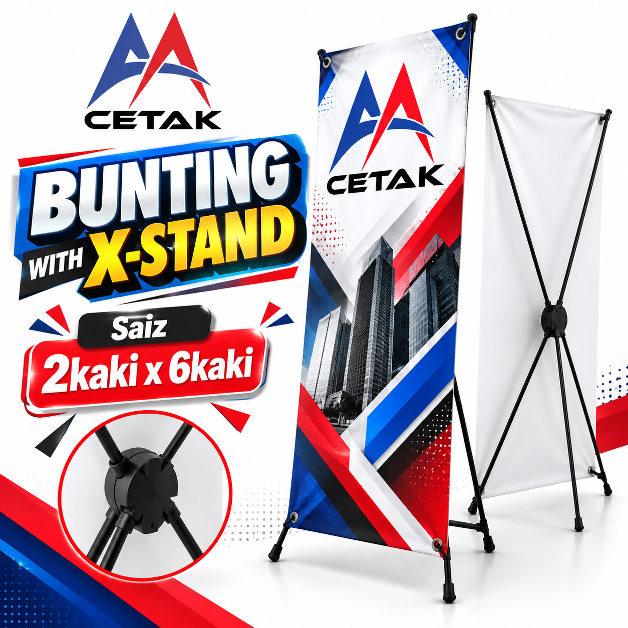 X Stand Bunting Printing Malaysia - 2ft x 6ft | AA Cetak